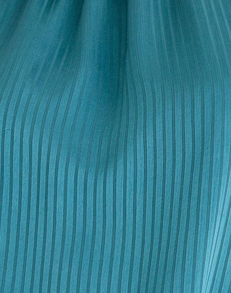 Davina Mini Dress in Stripe Satin Teal