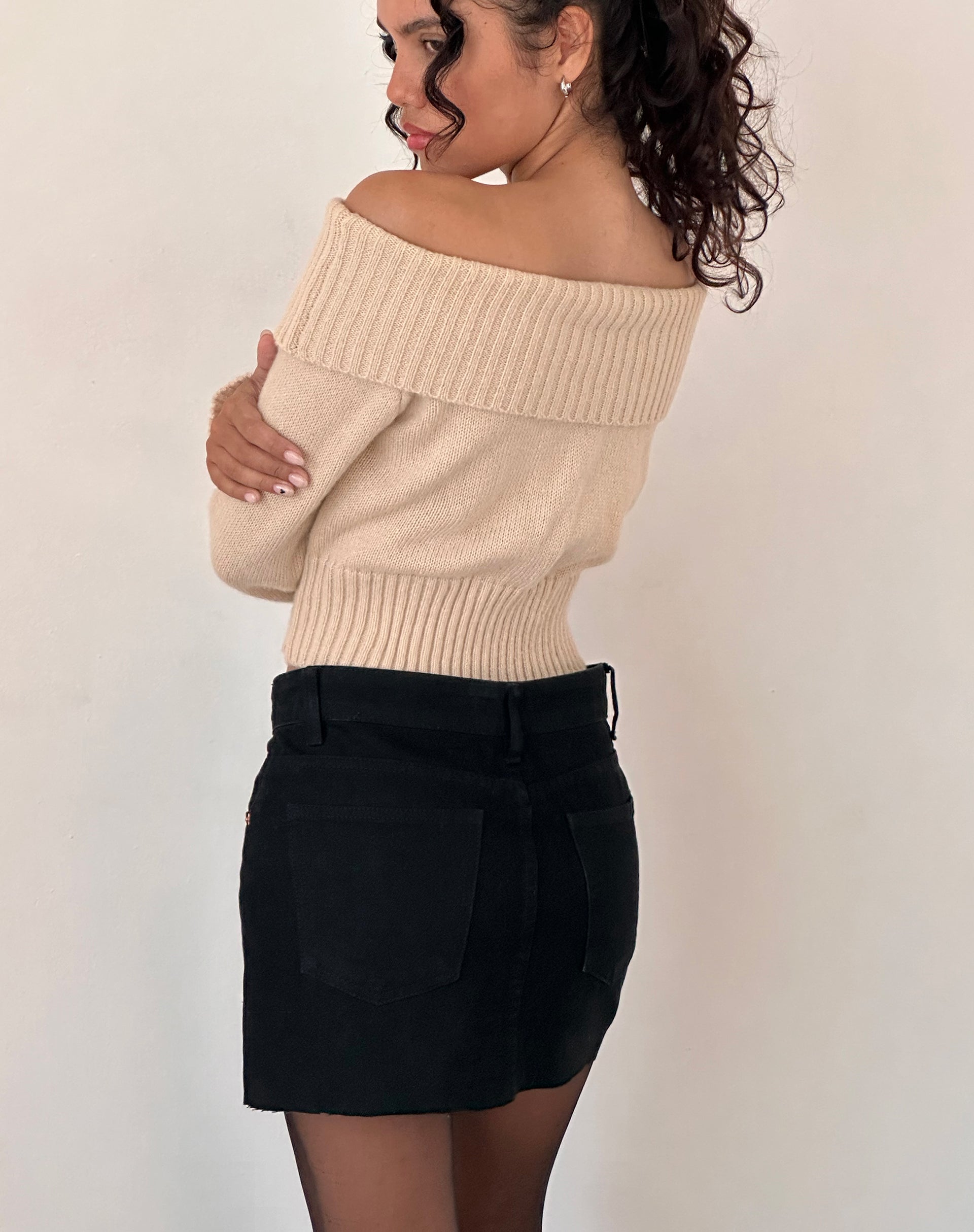 Denim Mini Skirt in Rinse Black