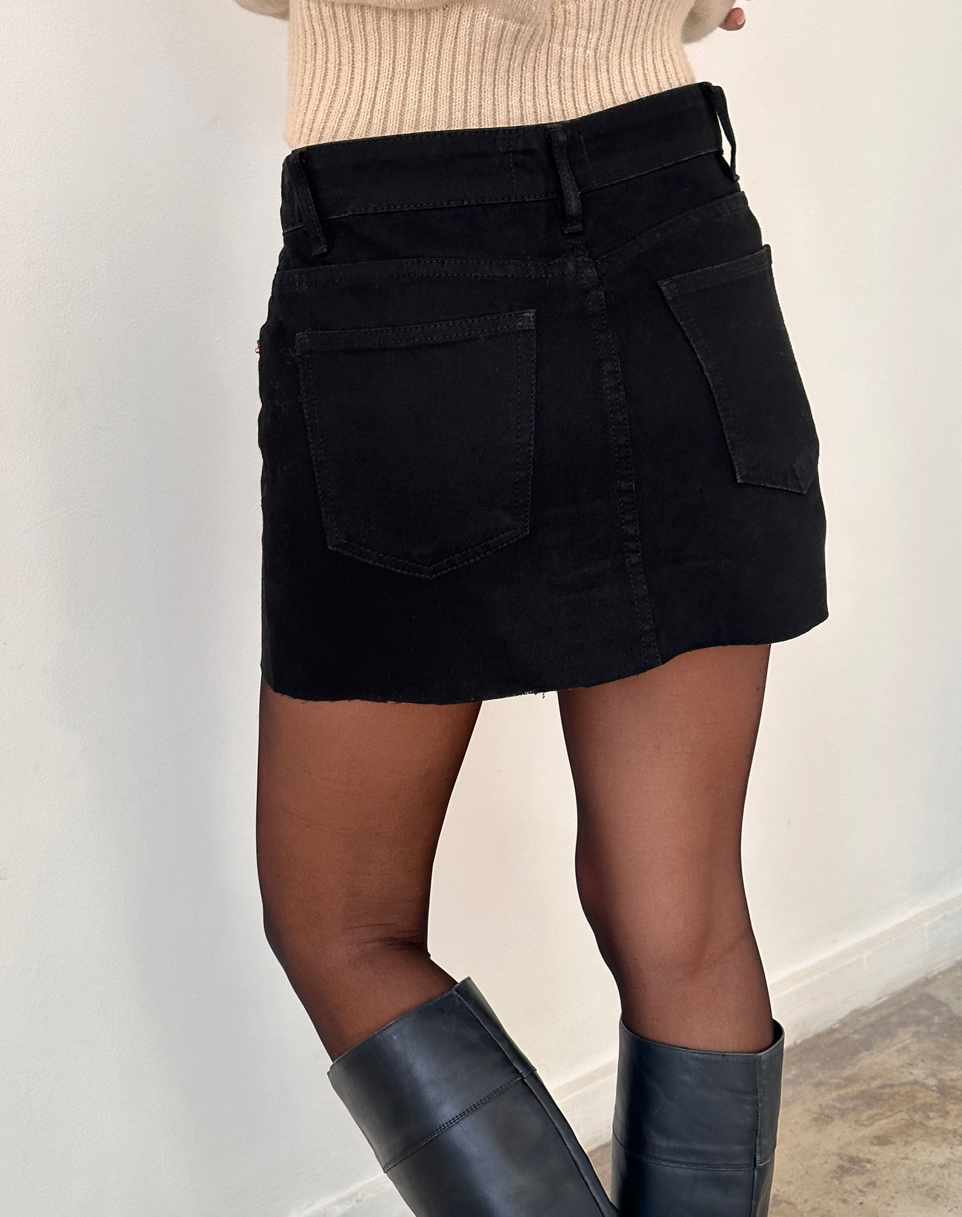 Denim Mini Skirt in Rinse Black