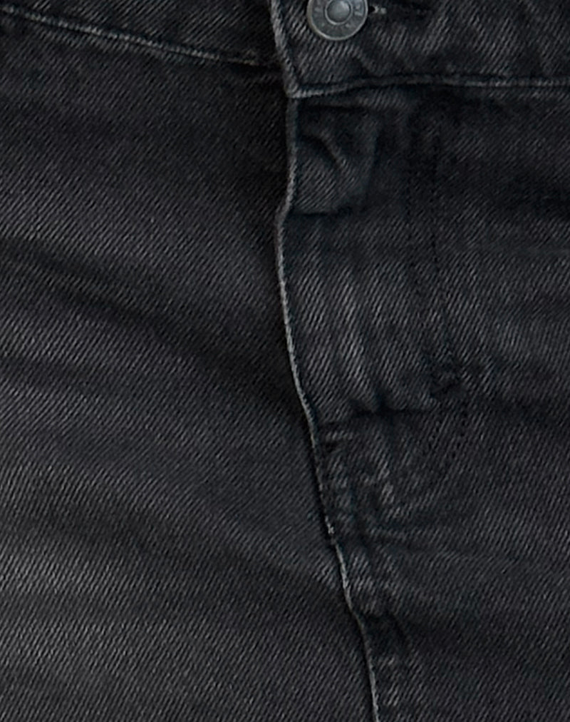 Raw Hem Denim Mini Skirt in Vintage Black