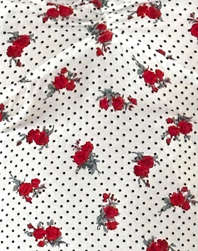Derige Bardot Top in White Rose Polka