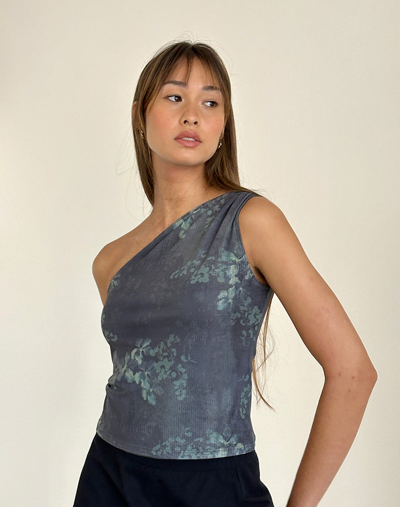 Derse One Shoulder Top in Faded Botanical Green