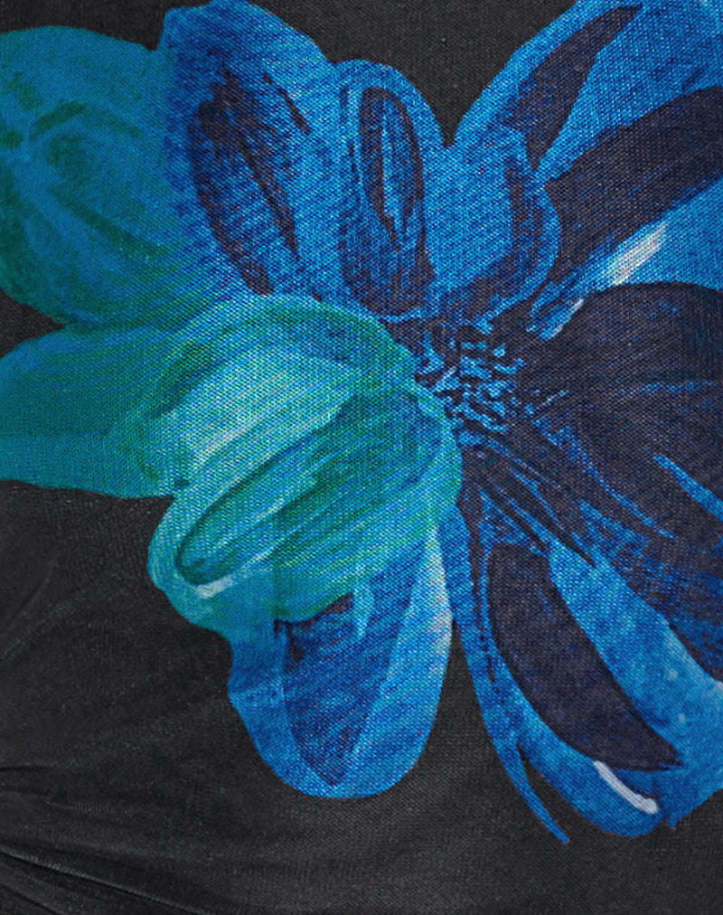 Diana Halterneck Top in Watercolour Flower Blue