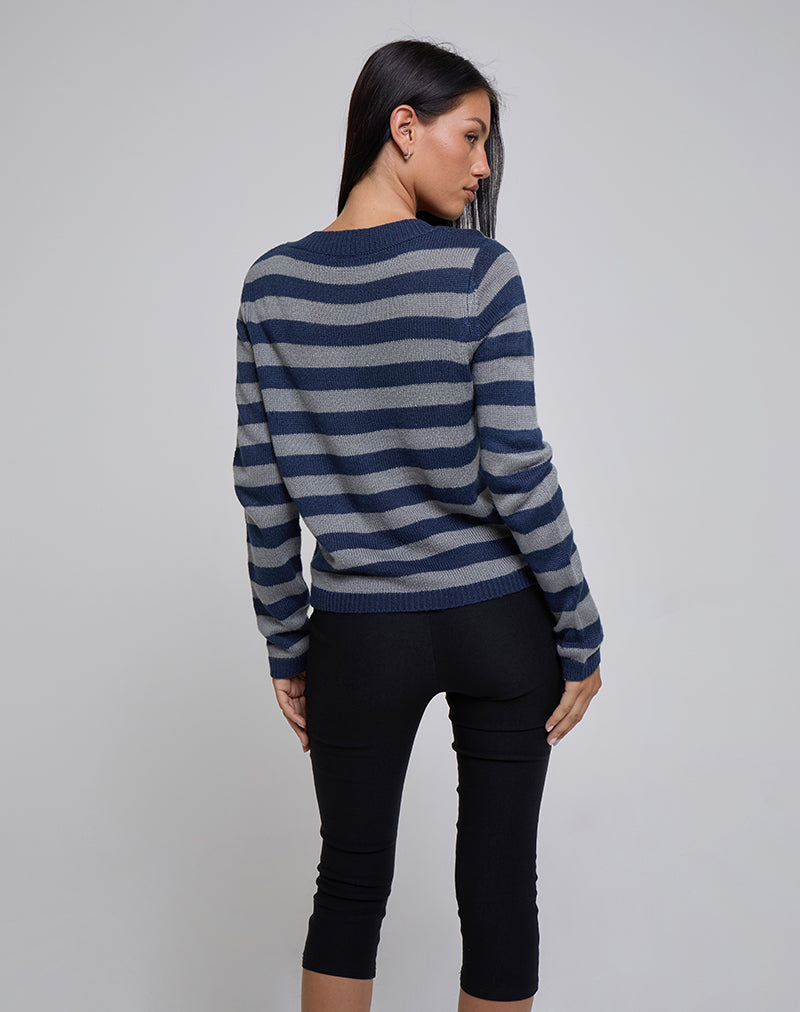Dikara V Neck Jumper in Tonal Blue Stripe