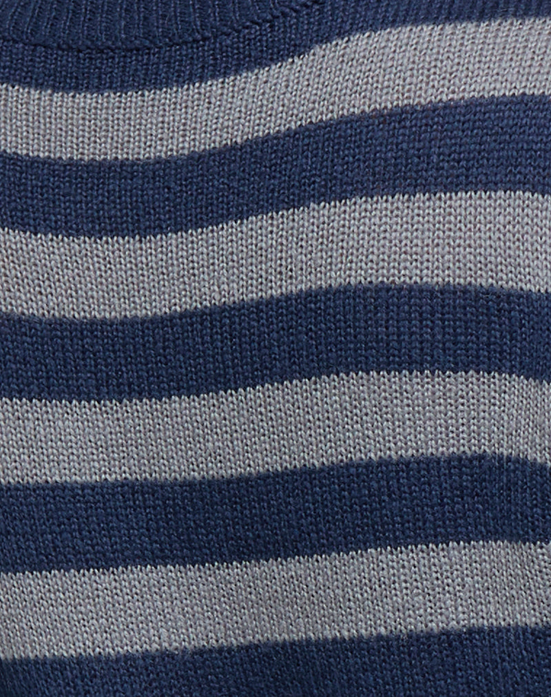 Dikara V Neck Jumper in Tonal Blue Stripe