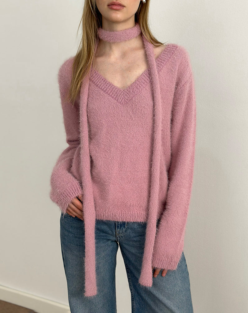 Dikara Jumper with Scarf in Knit Dusty Pink