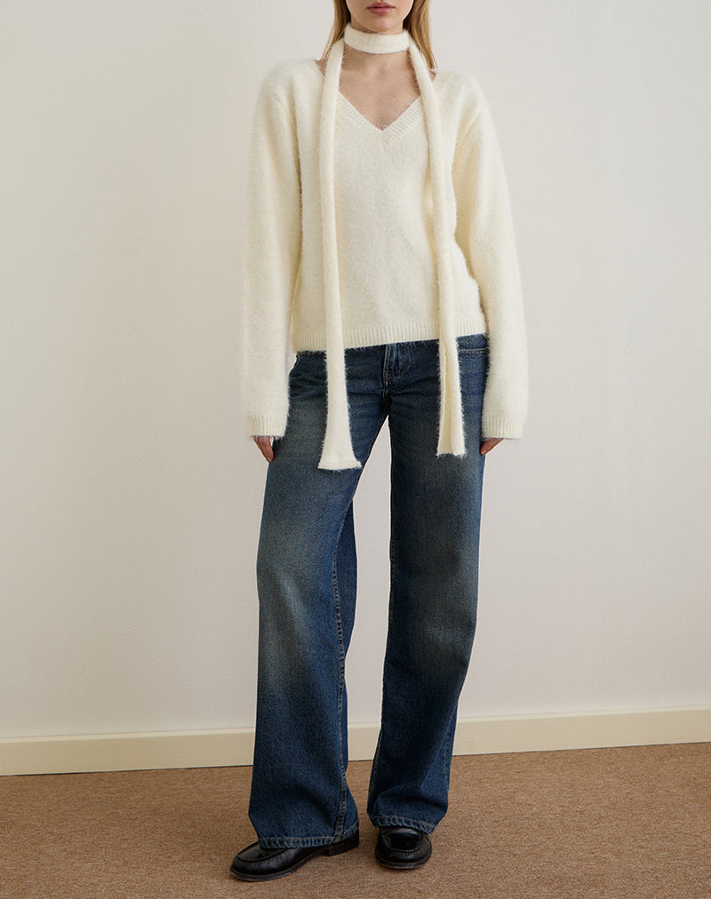 Dikara Jumper with Scarf in Knit Off White