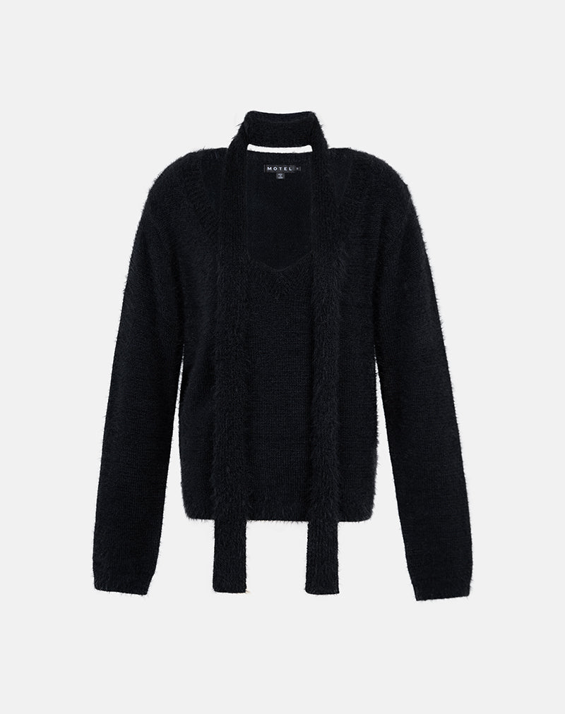 Dikara Jumper with Scarf in Knit Black