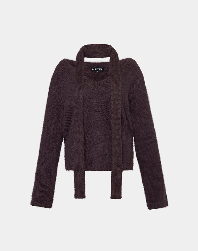 Dikara Jumper with Scarf in Knit Brown