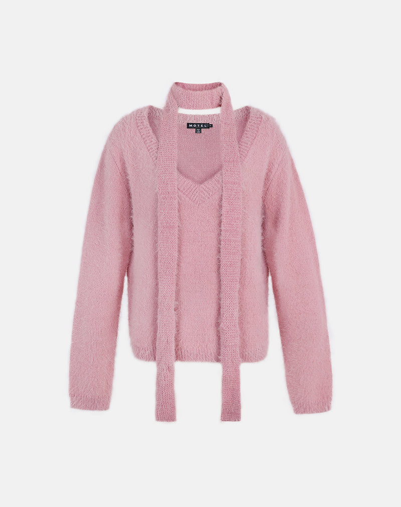 Dikara Jumper with Scarf in Knit Dusty Pink