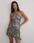 Dikta Asymmetric Mini Dress in Sequin Green Grey