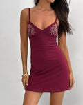 Dimaya Mini Dress in Burgundy with Floral Embroidery