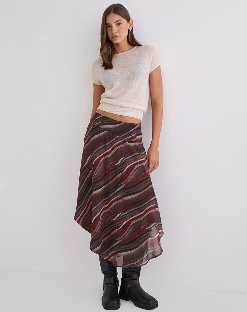 Diona Midi Skirt in Chiffon 70's Shadow Stripe