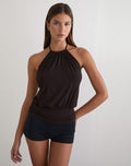 Diraka High Neck Top in Rayon Jersey Chocolate Brown