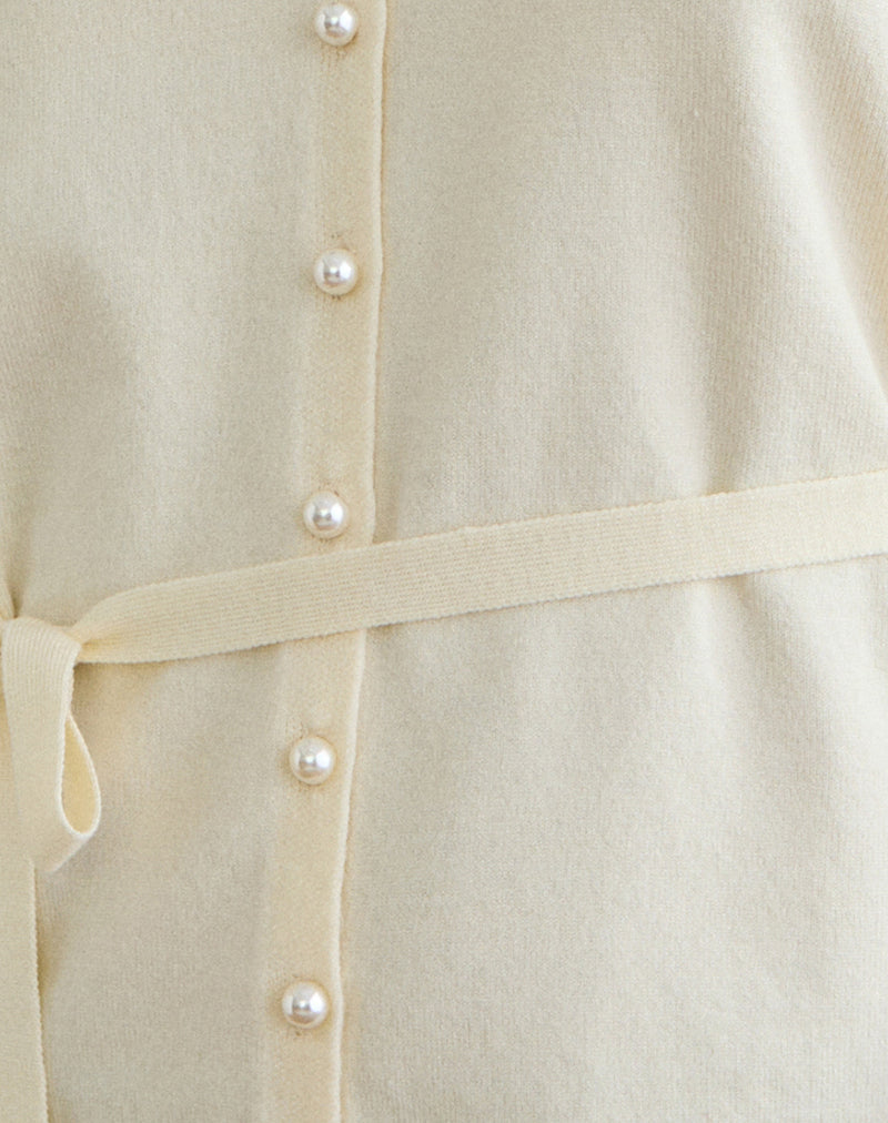 Divya Cardigan with Tie in Knit Cream