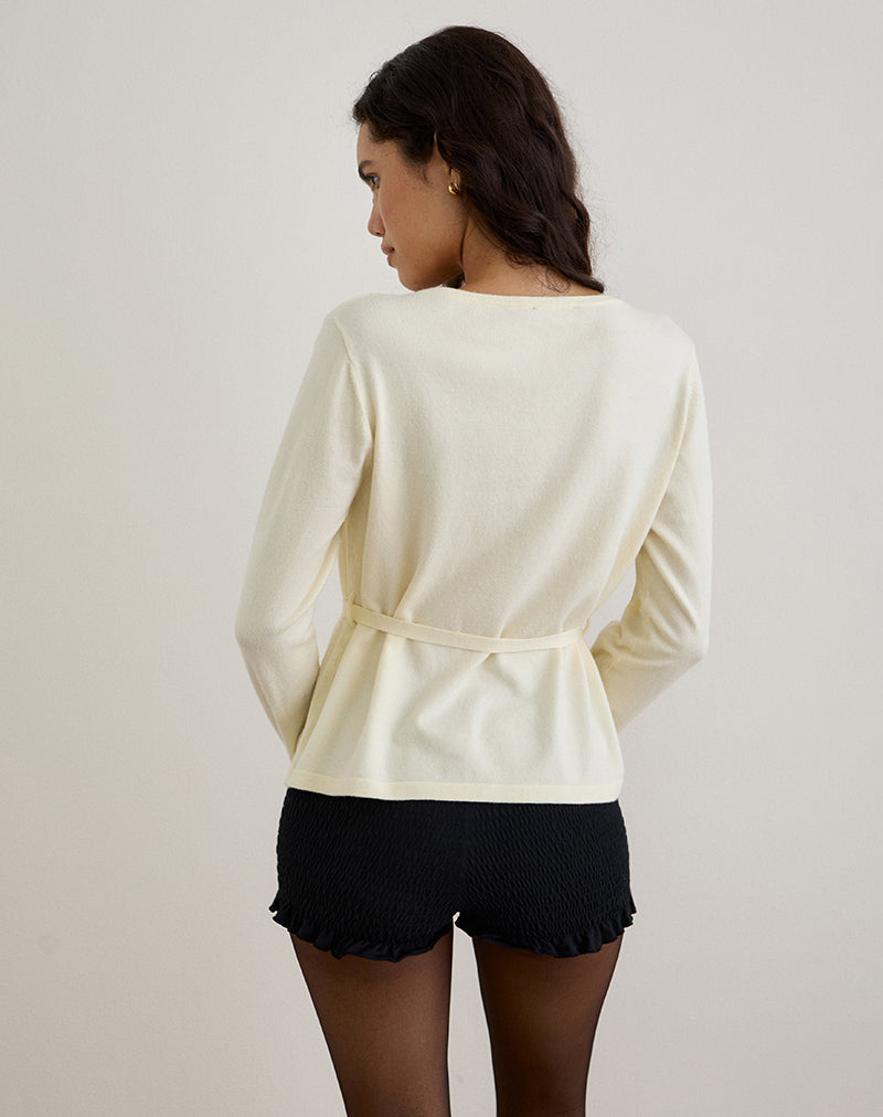 Divya Cardigan with Tie in Knit Cream