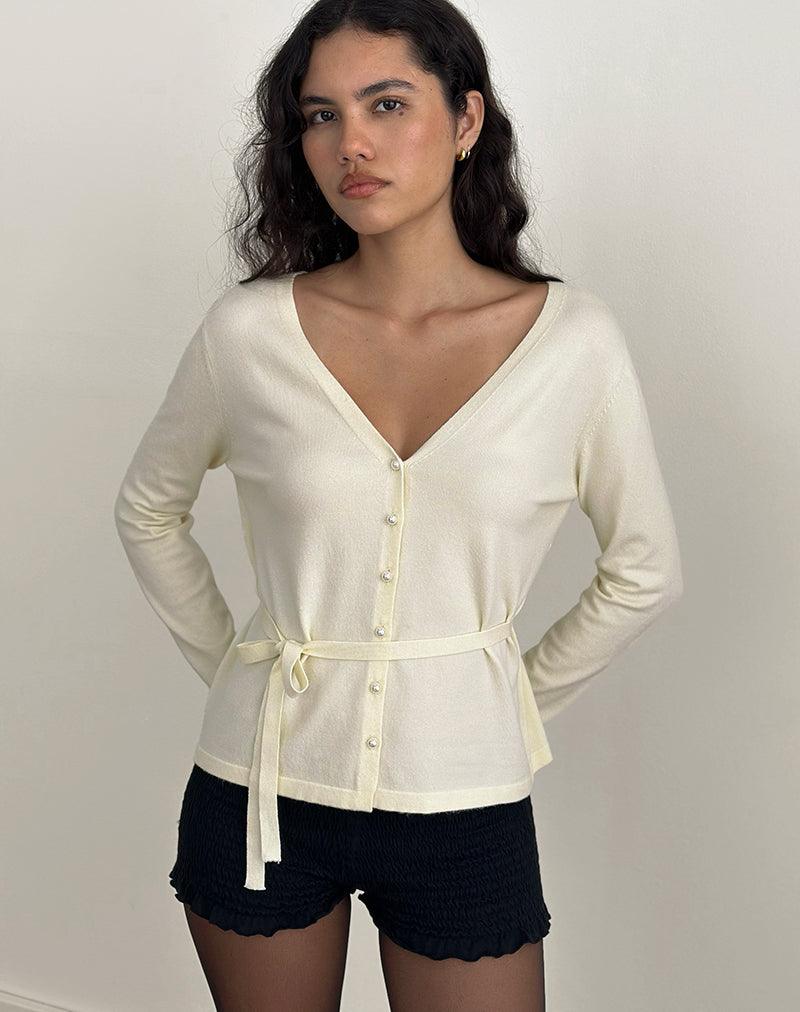 Divya Cardigan with Tie in Knit Cream