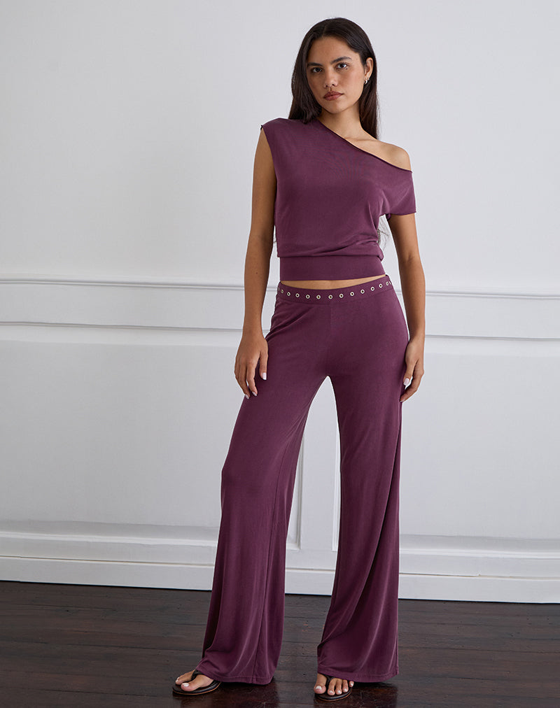 Donika Studded Waistband Trouser in Plum