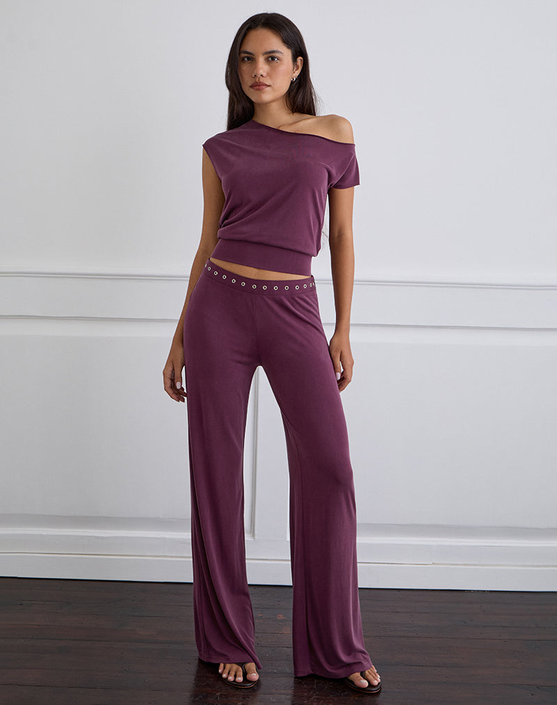 Donika Studded Waistband Trouser in Plum