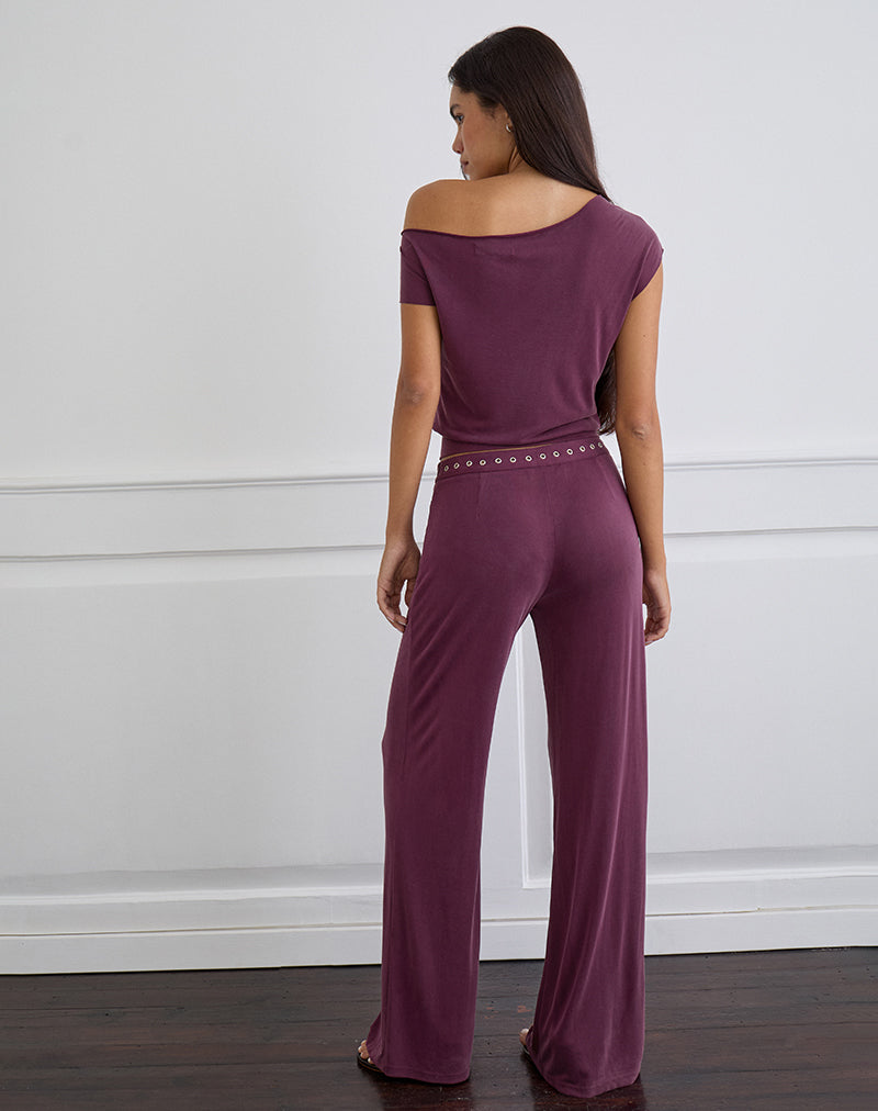 Donika Studded Waistband Trouser in Plum