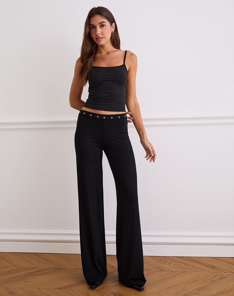 Dorala Low Rise Trousers with Eyelets in Black