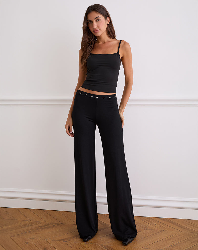 Dorala Low Rise Trousers with Eyelets in Black