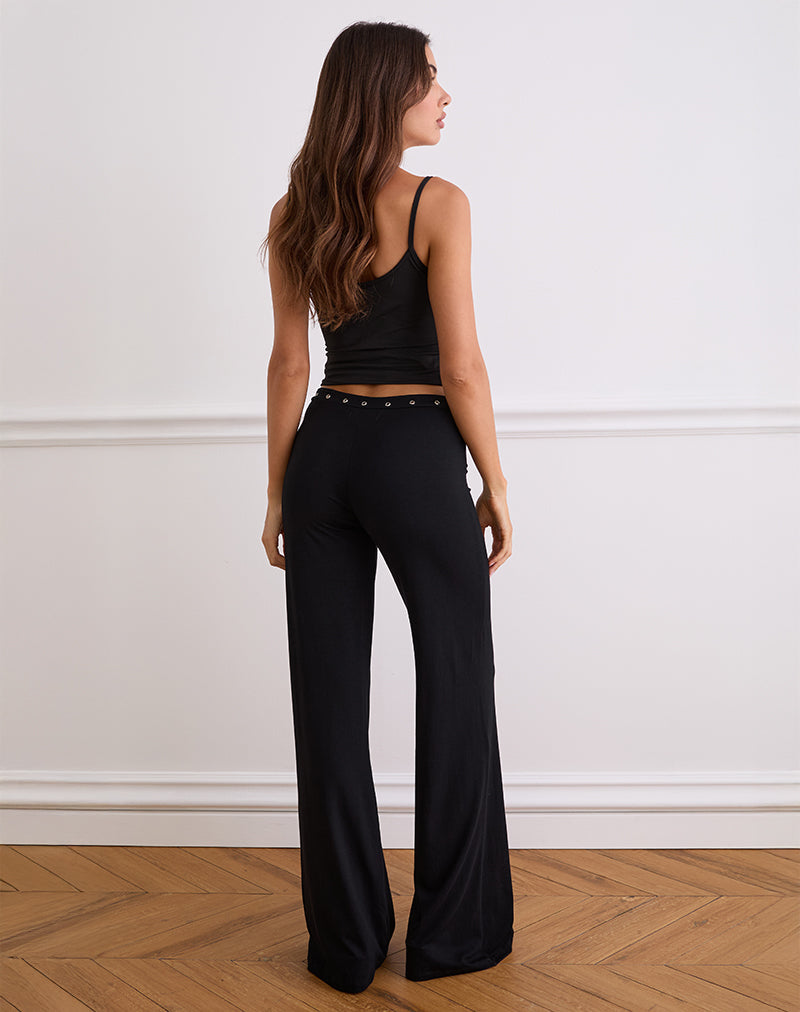 Dorala Low Rise Trousers with Eyelets in Black