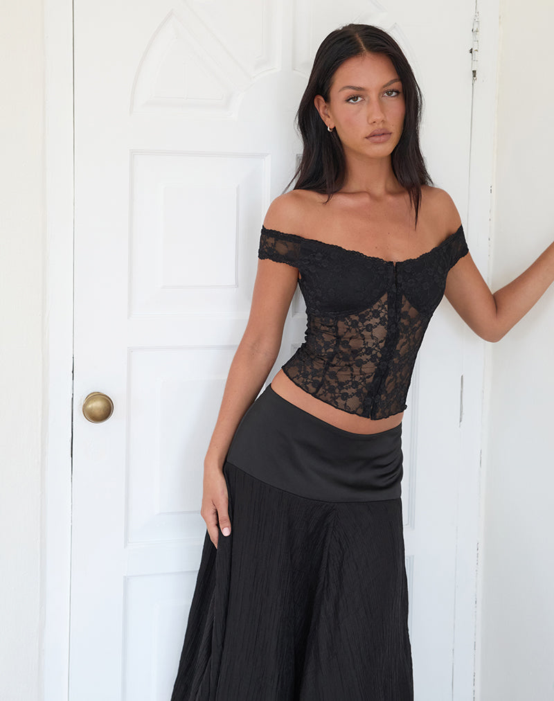 Dovica Corset Top in Black Canina Rose Lace