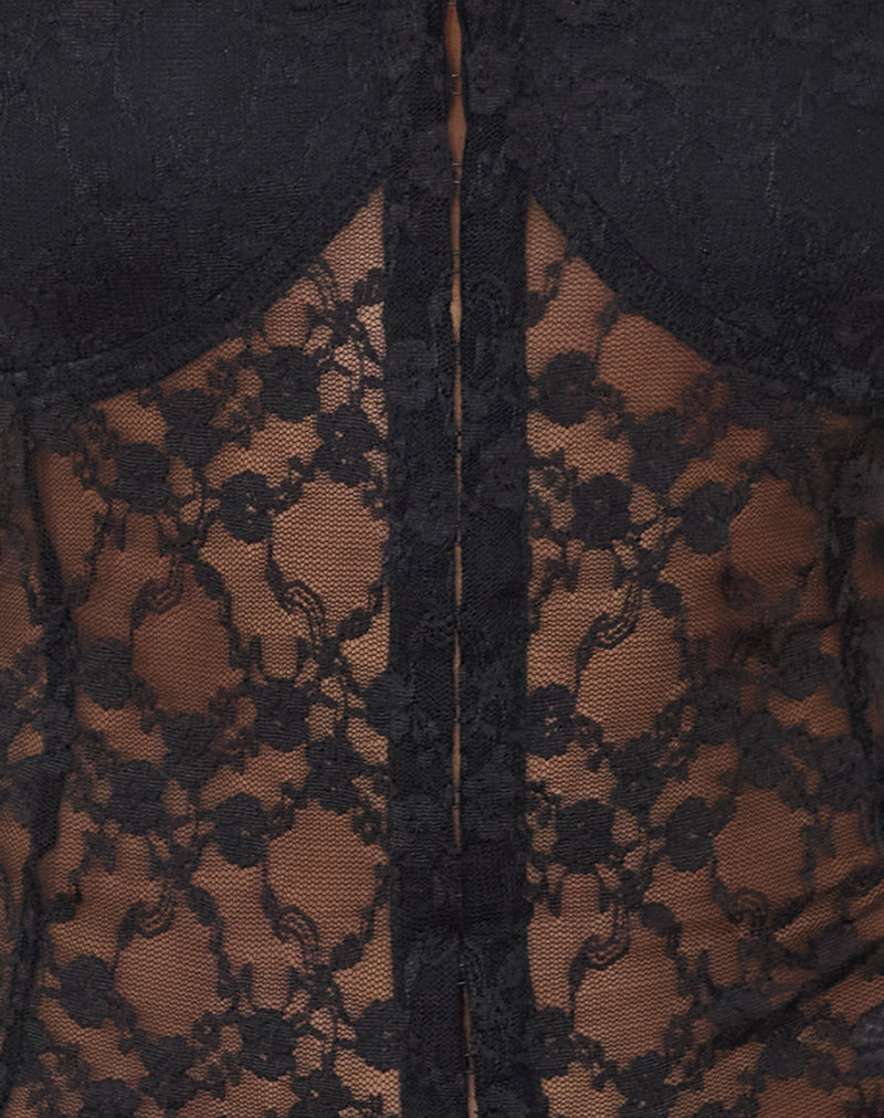 Dovica Corset Top in Black Canina Rose Lace
