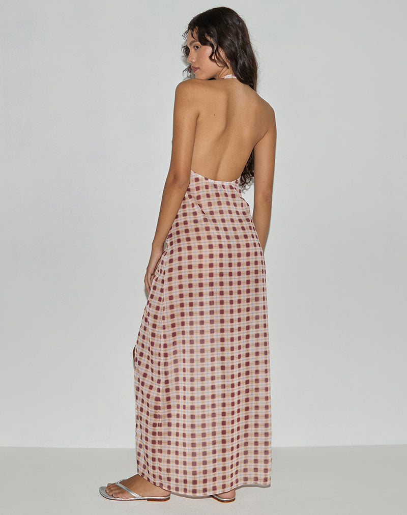 Driti Maxi Dress in Chiffon Blurred Check Peach