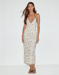 Druvish Midi Dress in Line Flower Cream