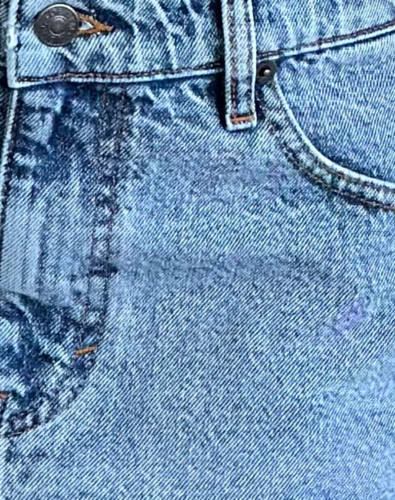 Raw Hem Denim Mini Skirt in Vintage Blue Wash