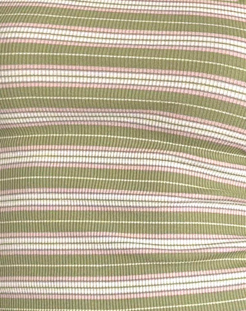 Dudley Vest Top in Green, Pink and White Stripe
