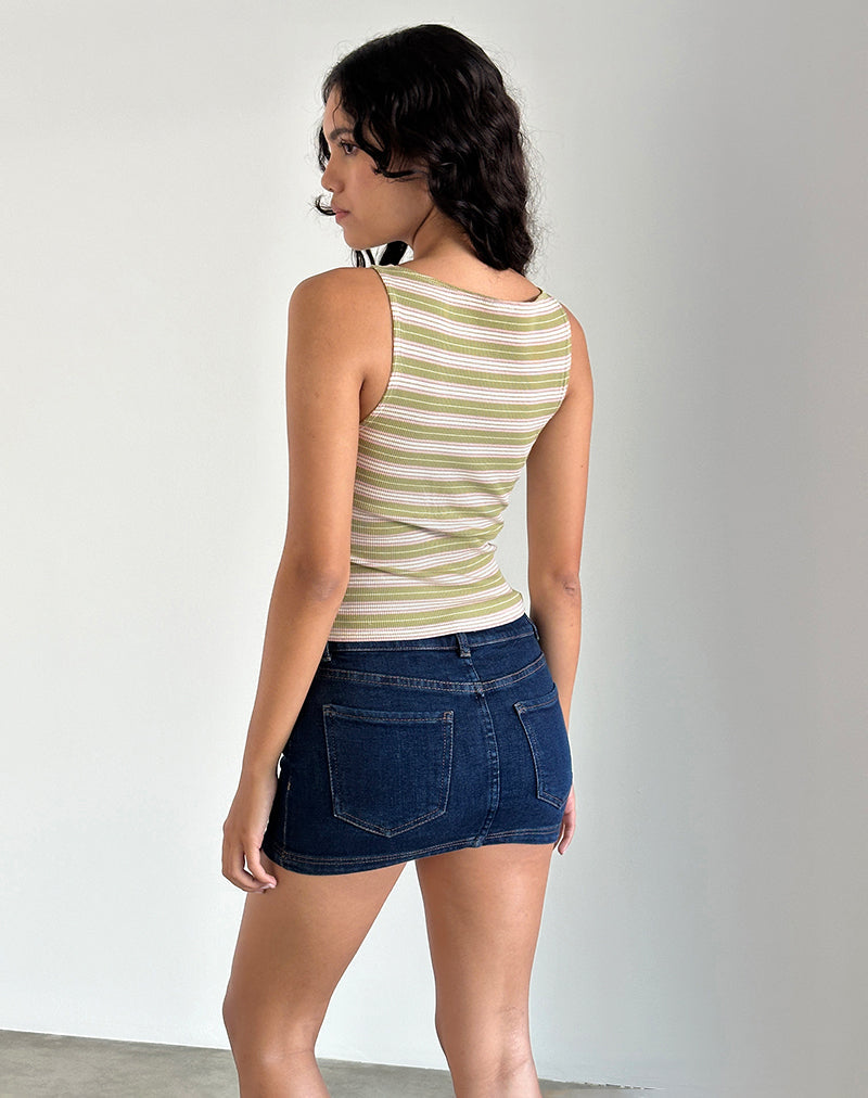 Dudley Vest Top in Green, Pink and White Stripe