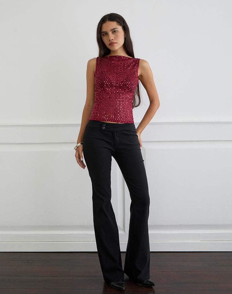 Dudley Vest Top in Sequin Knit Burgundy