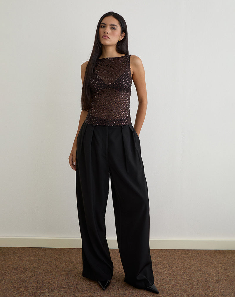 Dudley Vest Top in Sequin Knit Coffee