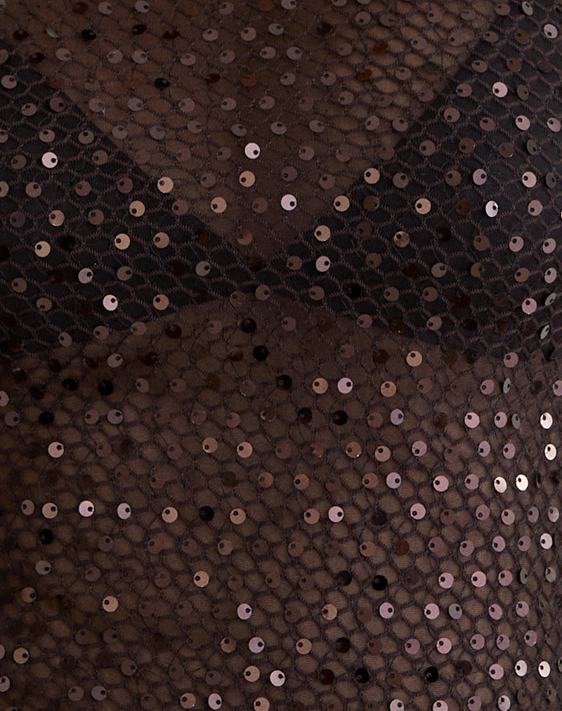 Dudley Vest Top in Sequin Knit Coffee