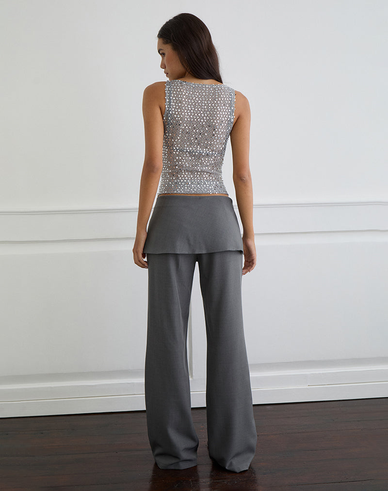 Dudley Vest Top in Sequin Knit Dark Silver