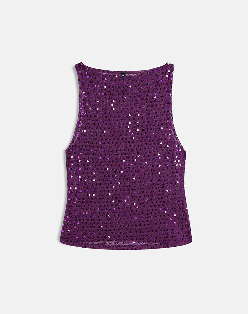 Dudley Vest Top in Sequin Knit Plum Wine