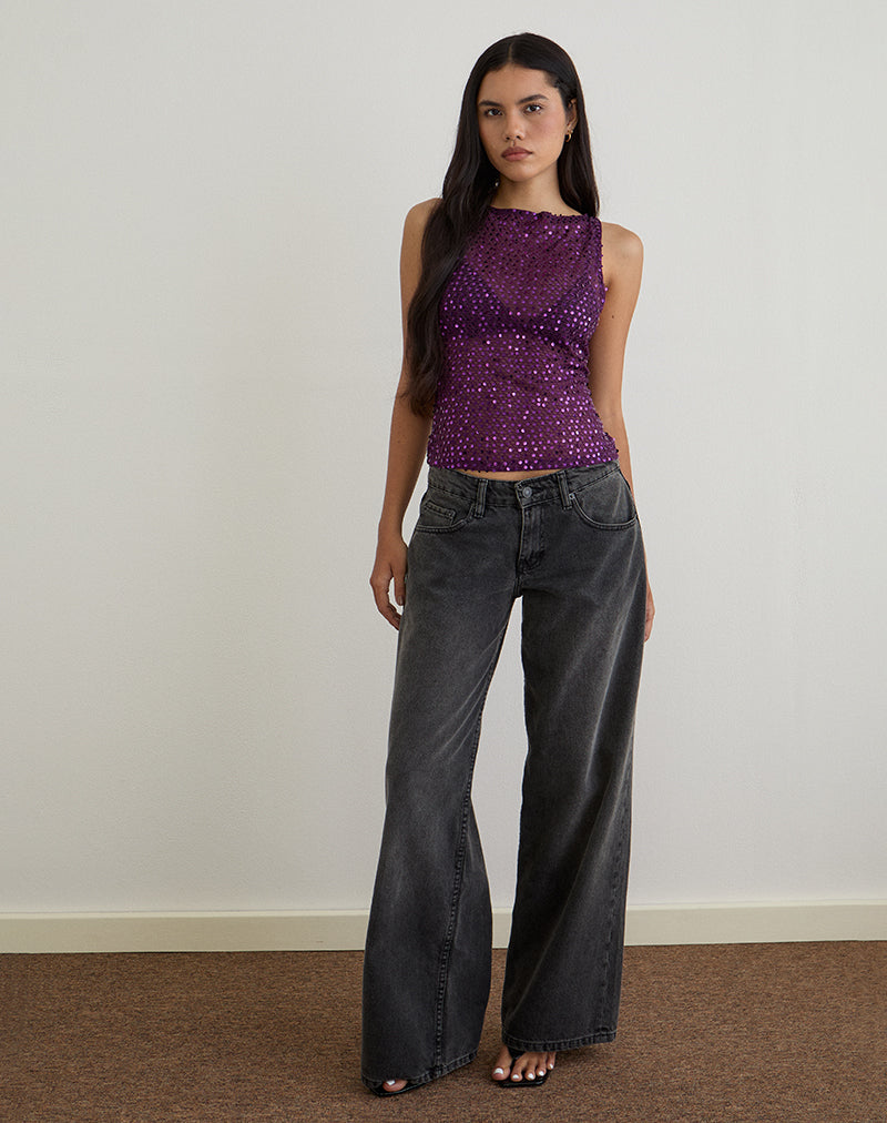 Dudley Vest Top in Sequin Knit Plum Wine