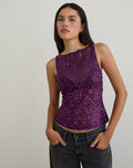 Dudley Vest Top in Sequin Knit Plum Wine