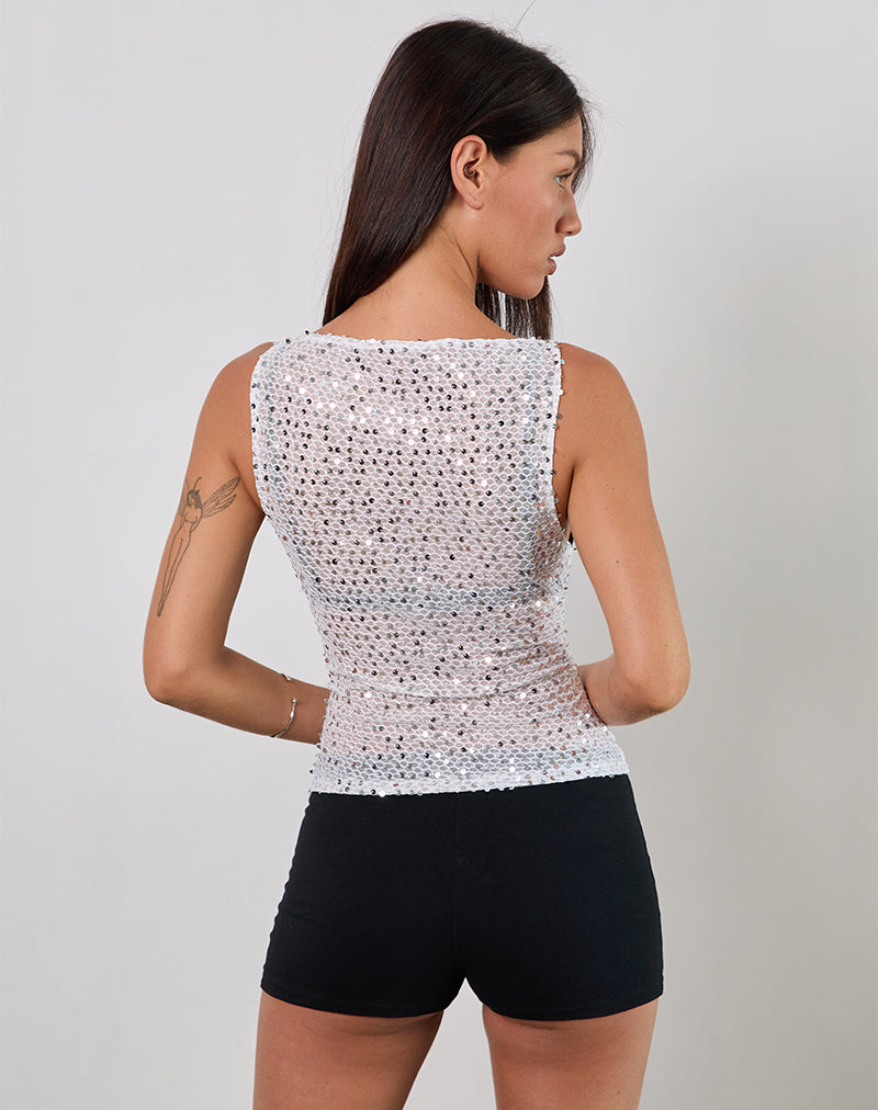 Dudley Vest Top in Sequin Knit Silver