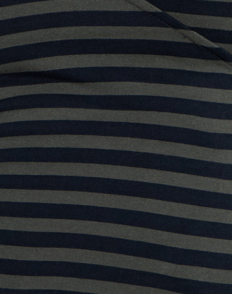 Dulcet Ribbed Plunge Top in Classic Striped Navy and Grey