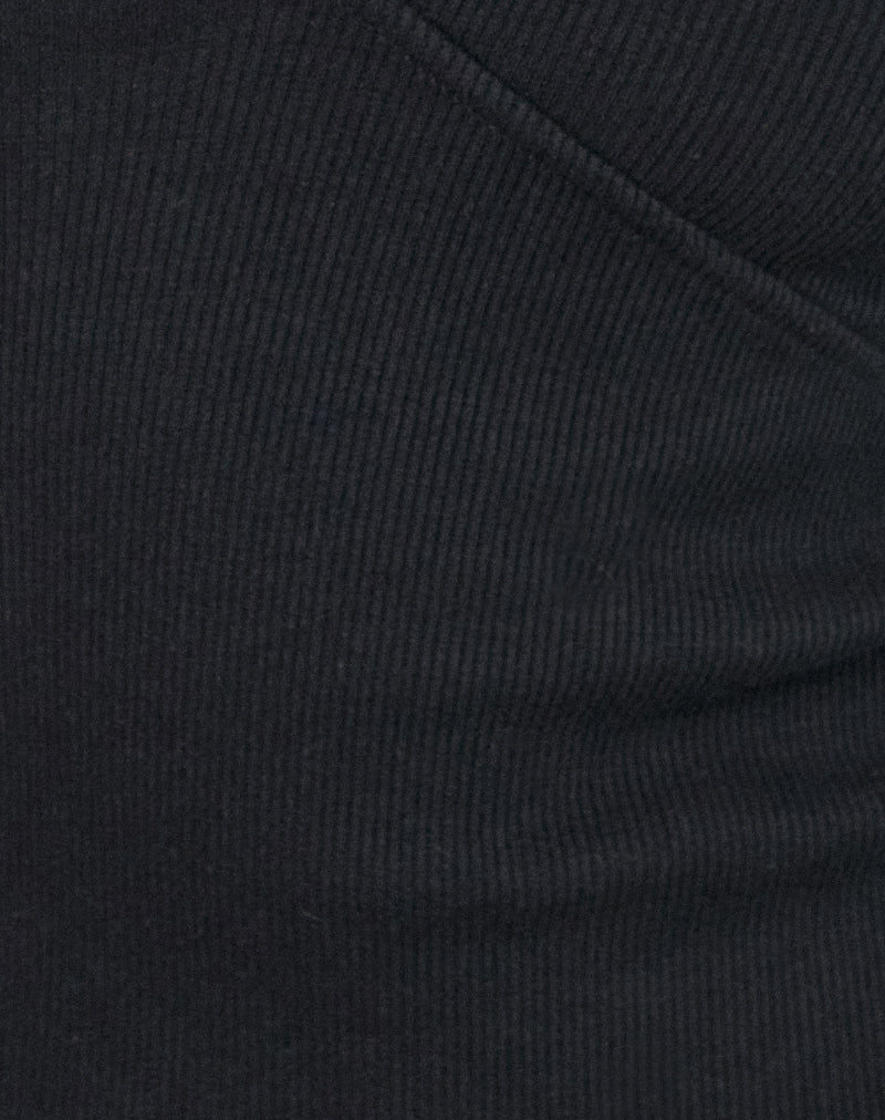 Dulcet Ribbed Plunge Long Sleeve Top in Black
