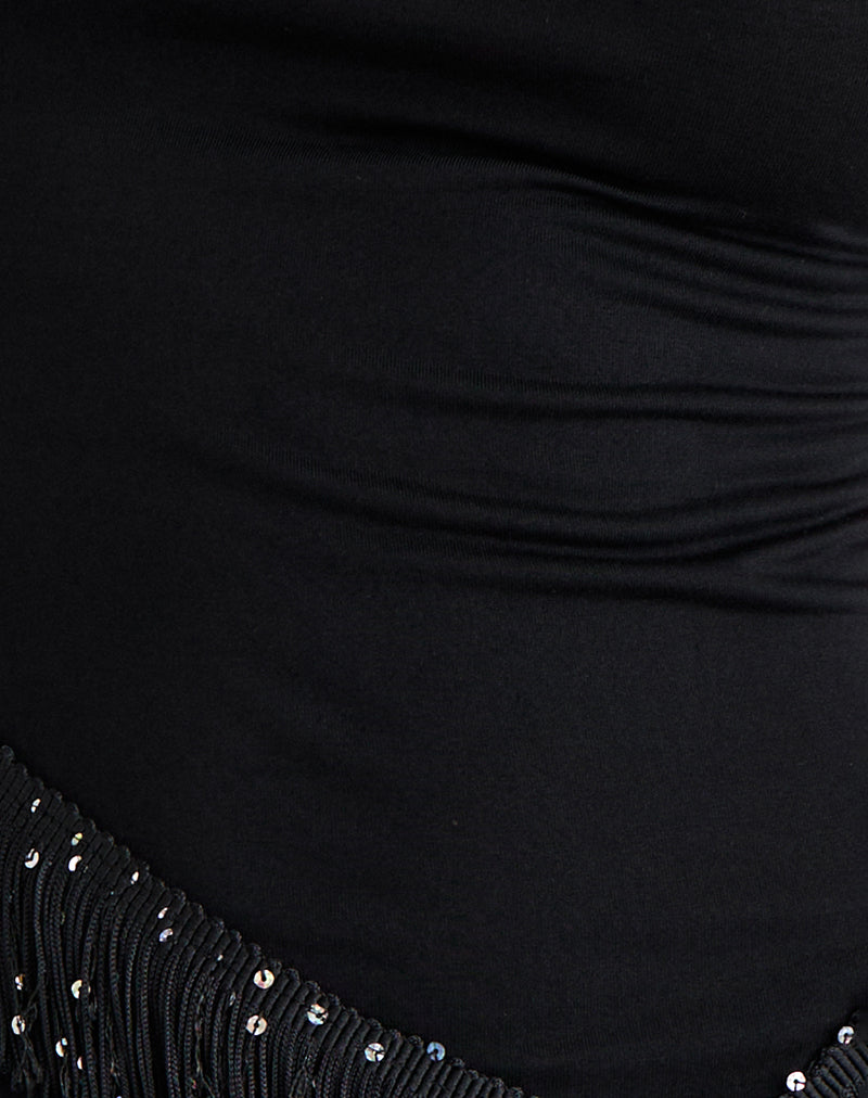 Dusya Fringe Trim Top in Cupro Black