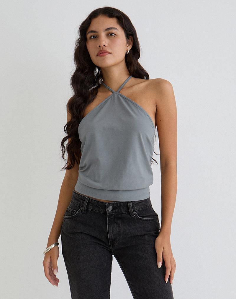 Dyilla Arrow Neck Top in Grey