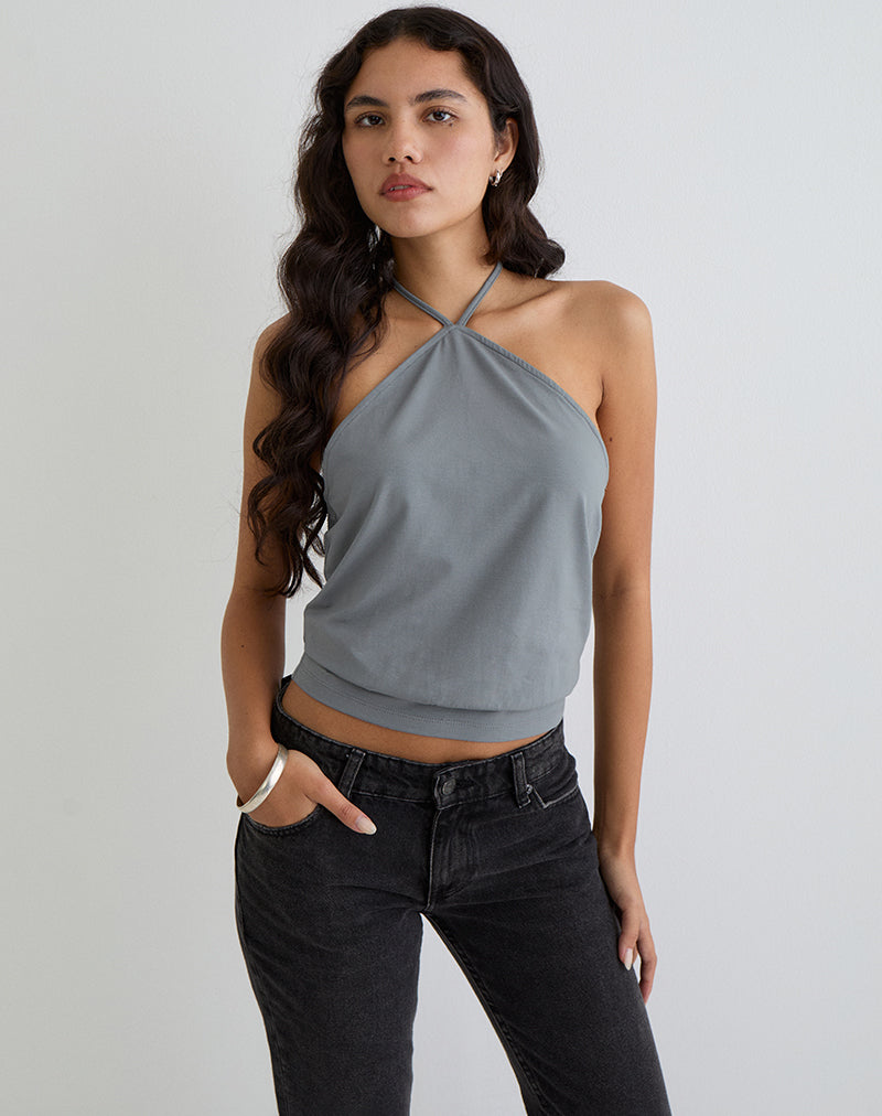 Dyilla Arrow Neck Top in Grey