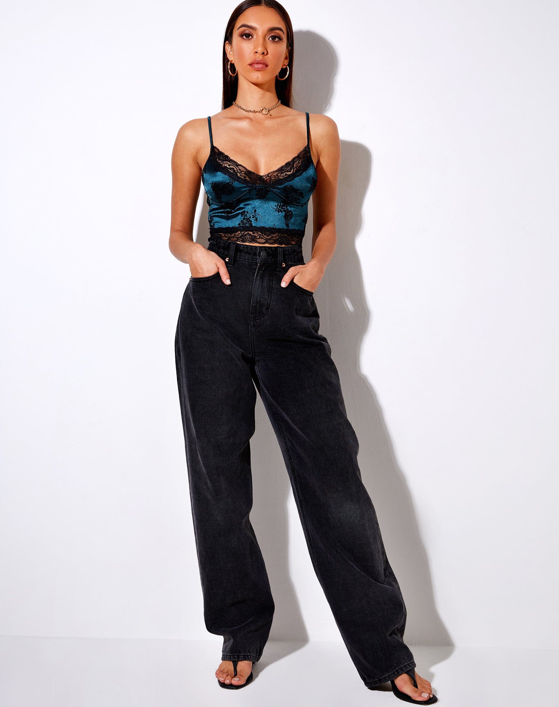 Dyrana Crop Top in Rose Flock Forest Green