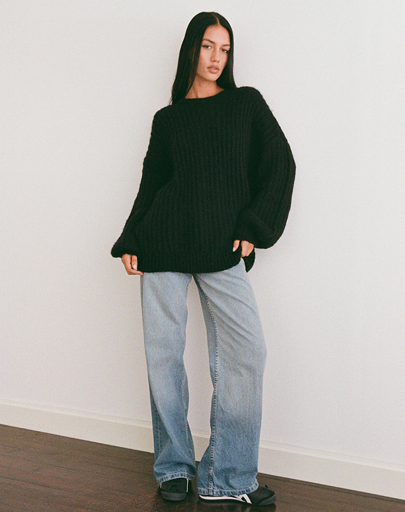 Daren Knitted Oversized Jumper in Black