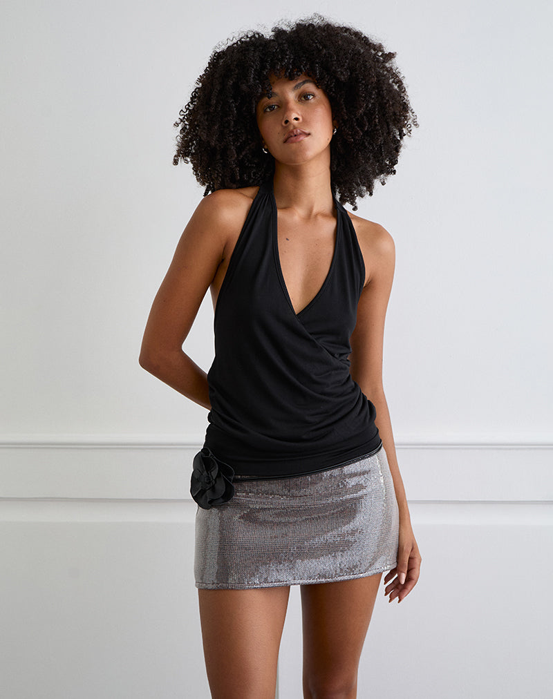 Earline Mini Skirt in Sequin Check Brown